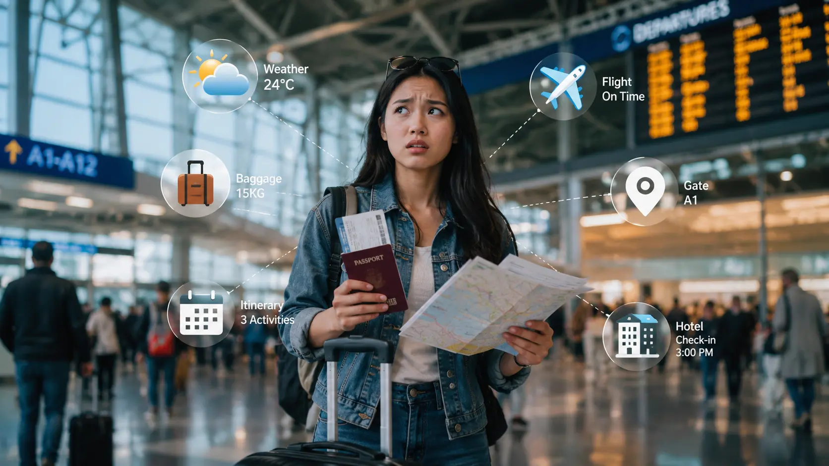 First-time traveler making common travel planning mistakes at airport